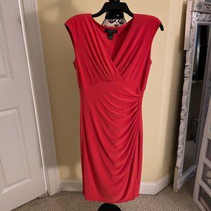 Ralph Lauren Red Silk Sleeveless Midi Cocktail Dress